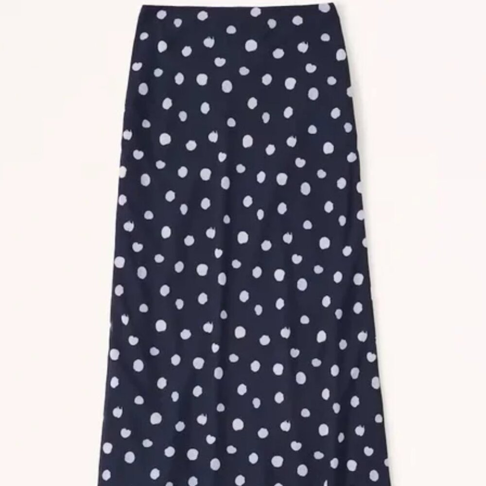 Abercrombie Navy Polka-Dot Chiffon Column Midi Skirt | NWOT | XL